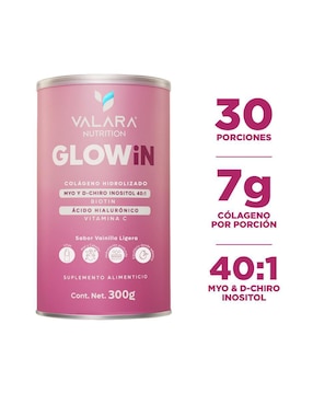 Glowin Valara Nutrition con colágeno hidrolizado, biotina y ácido hialurónico sabor vainilla