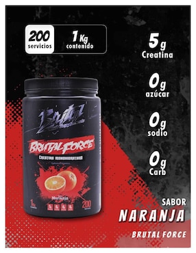 Creatina monohidratada suplemento alimenticio Brutal Supplements con creatina sabor naranja de 1 kg