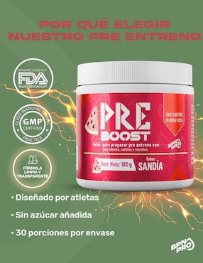 Pre-entreno Pre-boost BPN Pro con citrulina sabor sandia de 180 g