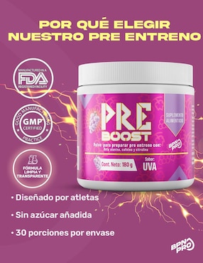 Pre-entreno Pre-boost BPN Pro con cafeína sabor uva de 180 g