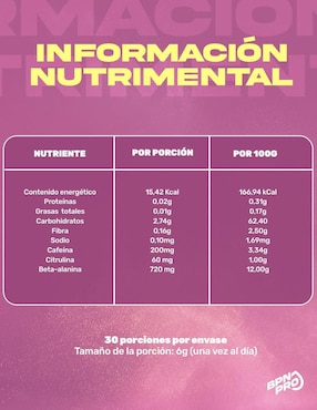 Pre-entreno Pre-boost BPN Pro con cafeína sabor uva de 180 g
