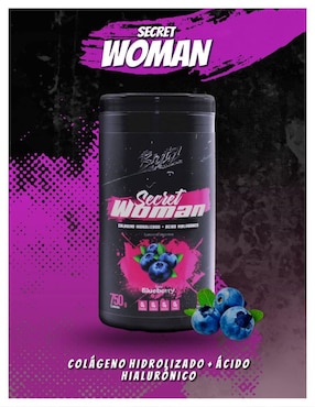 Secret woman Brutal Supplements con colágeno hidrolizado, ácido hialurónico sabor mora azul de 750 g