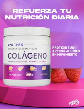 Colágeno Bpn Pro con Biotina, Ácido hialurónico, Ácido fólico y Vitamina C sabor fresa de 360 g