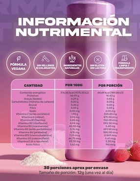 Colágeno Bpn Pro con Biotina, Ácido hialurónico, Ácido fólico y Vitamina C sabor fresa de 360 g