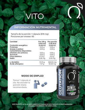 Suplemento alimenticio Glutatión + Ácido Alfa Lipoico Detox y Antioxidante Vito - Vitaminas Totales de 60 cápsulas