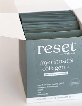 Myo Inositol Collagen + Reset Wellness con colágeno hidrolizado sabor limonada rosa de 15 sobres