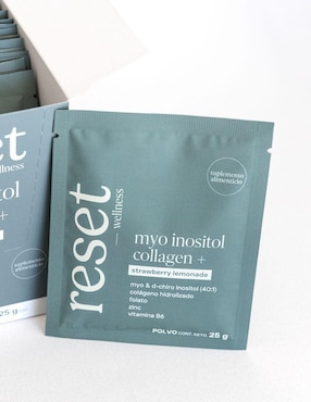 Myo Inositol Collagen + Reset Wellness con colágeno hidrolizado sabor limonada rosa de 15 sobres
