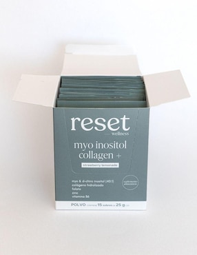 Myo Inositol Collagen + Reset Wellness con colágeno hidrolizado sabor limonada rosa de 15 sobres
