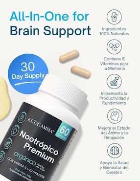 Nootrópico Clarity Complex Altagamma con colágeno hidrolizado con 20 aminoácidos sabor pescado de 60 cápsulas