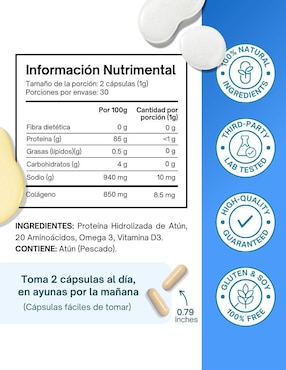 Nootrópico Clarity Complex Altagamma con colágeno hidrolizado con 20 aminoácidos sabor pescado de 60 cápsulas