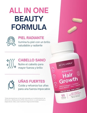 Hair Growth Altagamma con colágeno hidrolizado con 20 aminoácidos sabor pescado de 60 cápsulas