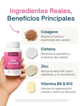 Hair Growth Altagamma con colágeno hidrolizado con 20 aminoácidos sabor pescado de 60 cápsulas