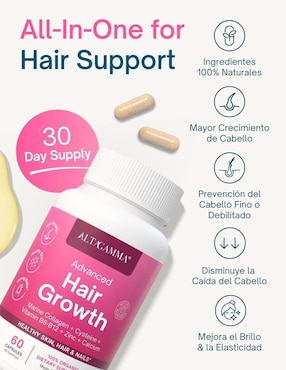 Hair Growth Altagamma con colágeno hidrolizado con 20 aminoácidos sabor pescado de 60 cápsulas