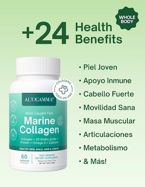 Marine collagen Altagamma con colágeno hidrolizado con 20 aminoácidos sabor pescado de 60 cápsulas