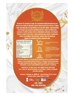 Tisana sabor cúrcuma y jengibre en sachet Renovagren 40 g
