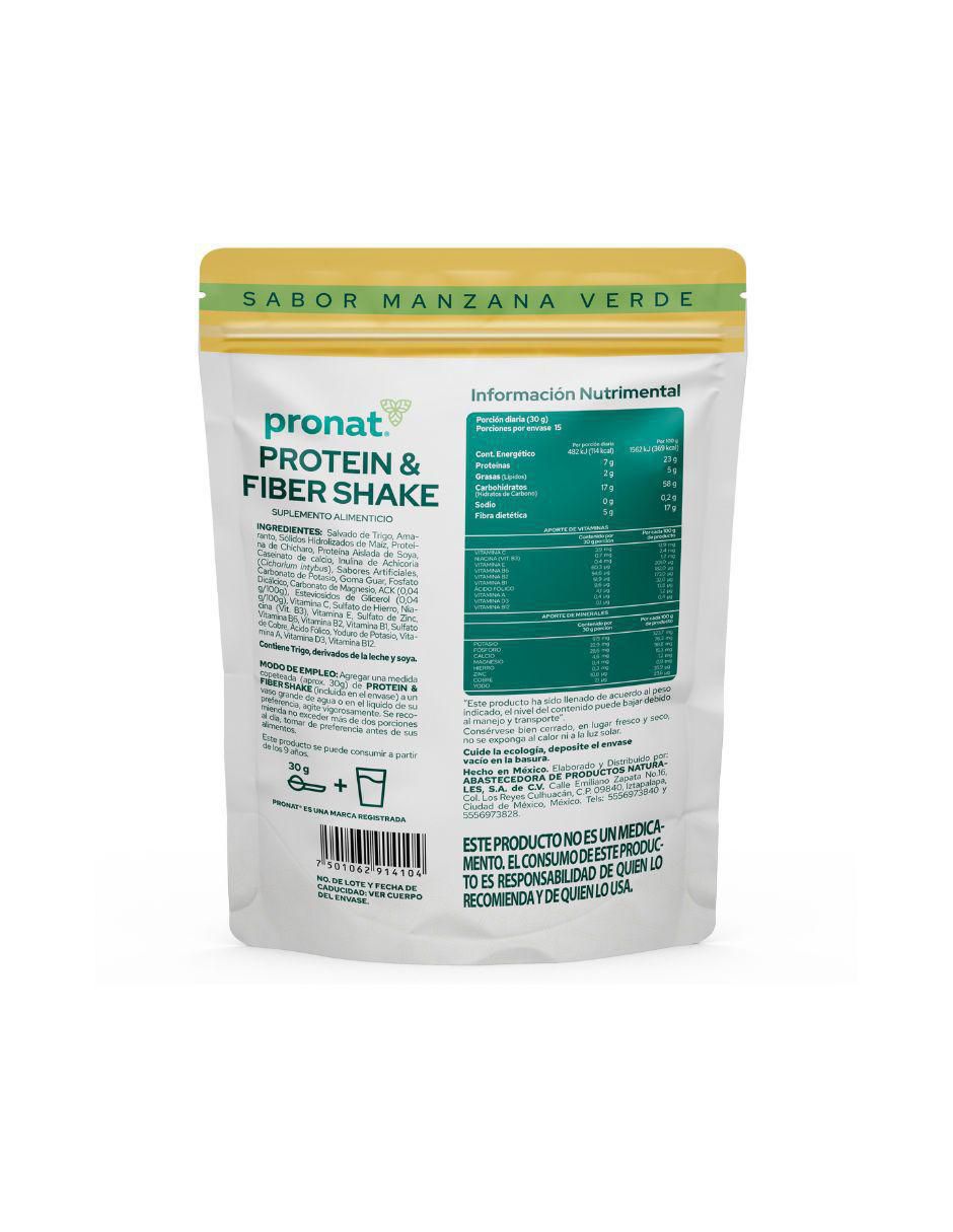 Suplemento Protein and Fiber Shake Pronat sabor manzana de 450 g 2
