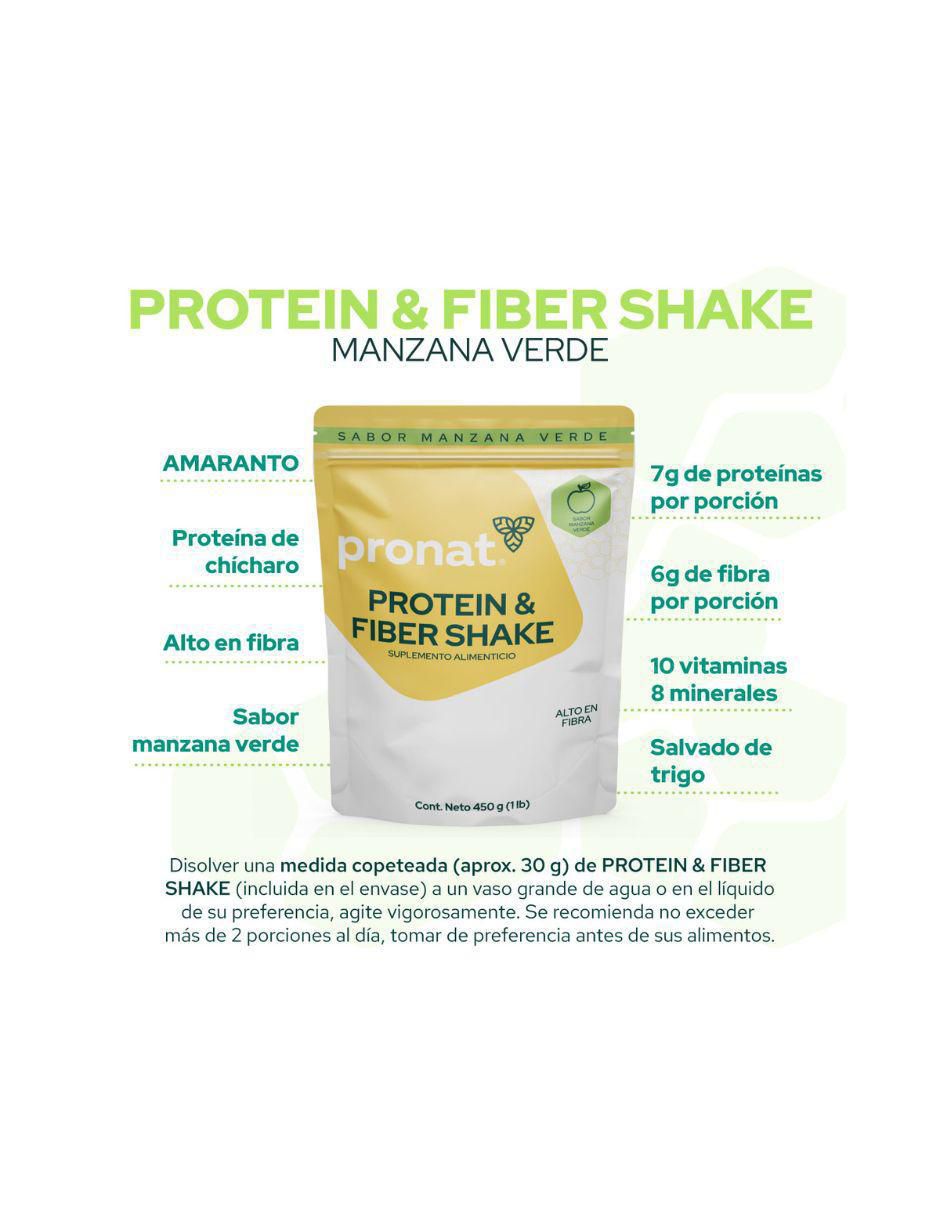 Suplemento Protein and Fiber Shake Pronat sabor manzana de 450 g 4