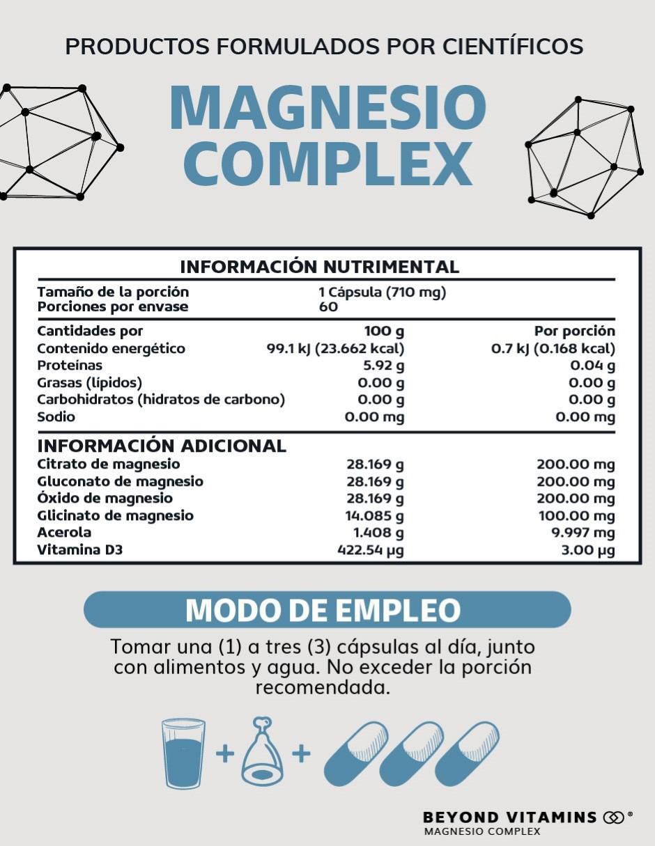 Magnesio Complex con 4 magnesios con citrato de magnesio, glicinato de magnesio, gluconato de magnesio y óxido de magnesio sabor natural de 60 cápsulas 3