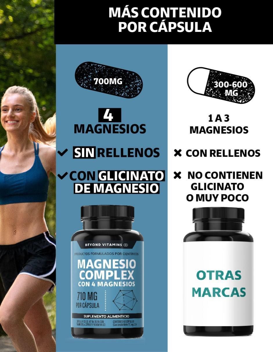 Magnesio Complex con 4 magnesios con citrato de magnesio, glicinato de magnesio, gluconato de magnesio y óxido de magnesio sabor natural de 60 cápsulas 5