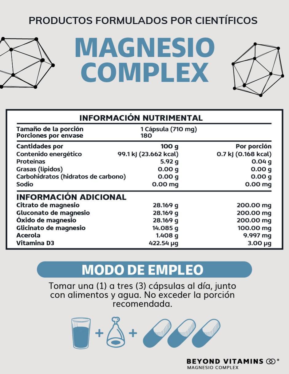 Magnesio Complex con 4 magnesios con citrato de magnesio, glicinato de magnesio, gluconato de magnesio y óxido de magnesio sabor natural de 150 cápsulas 3
