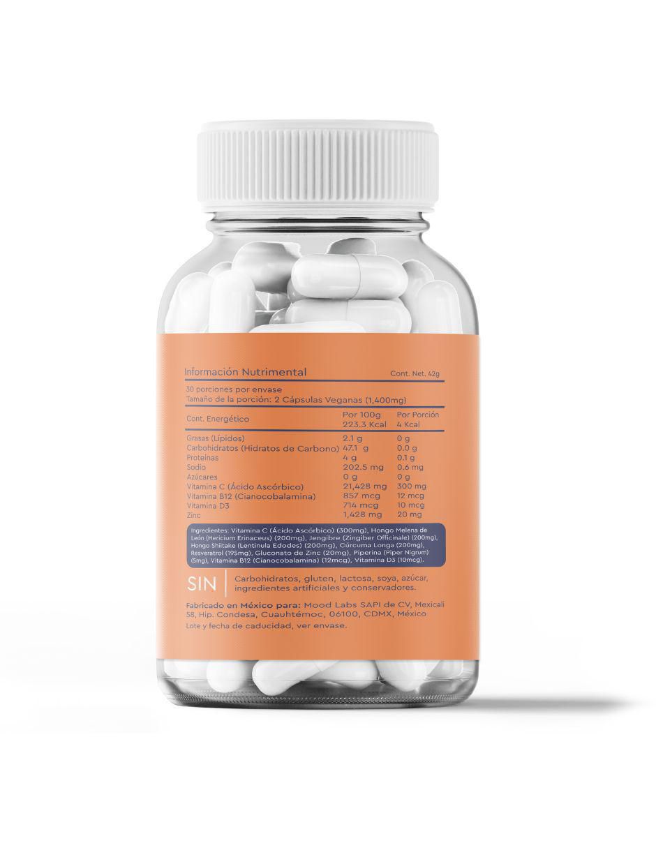 Shields Up con vitamina C, lion's mane, jengibre, shiitake, cúrcuma longa, resveratrol, gluconato de zinc, piperina, vitamina b12 y vitamina d de 60 cápsulas