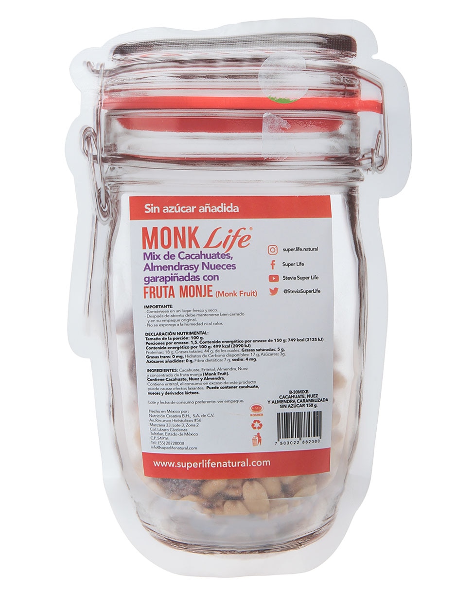 Mix de cacahuates, almendras y nueces garapiñadas con fruta monje 150 g 2