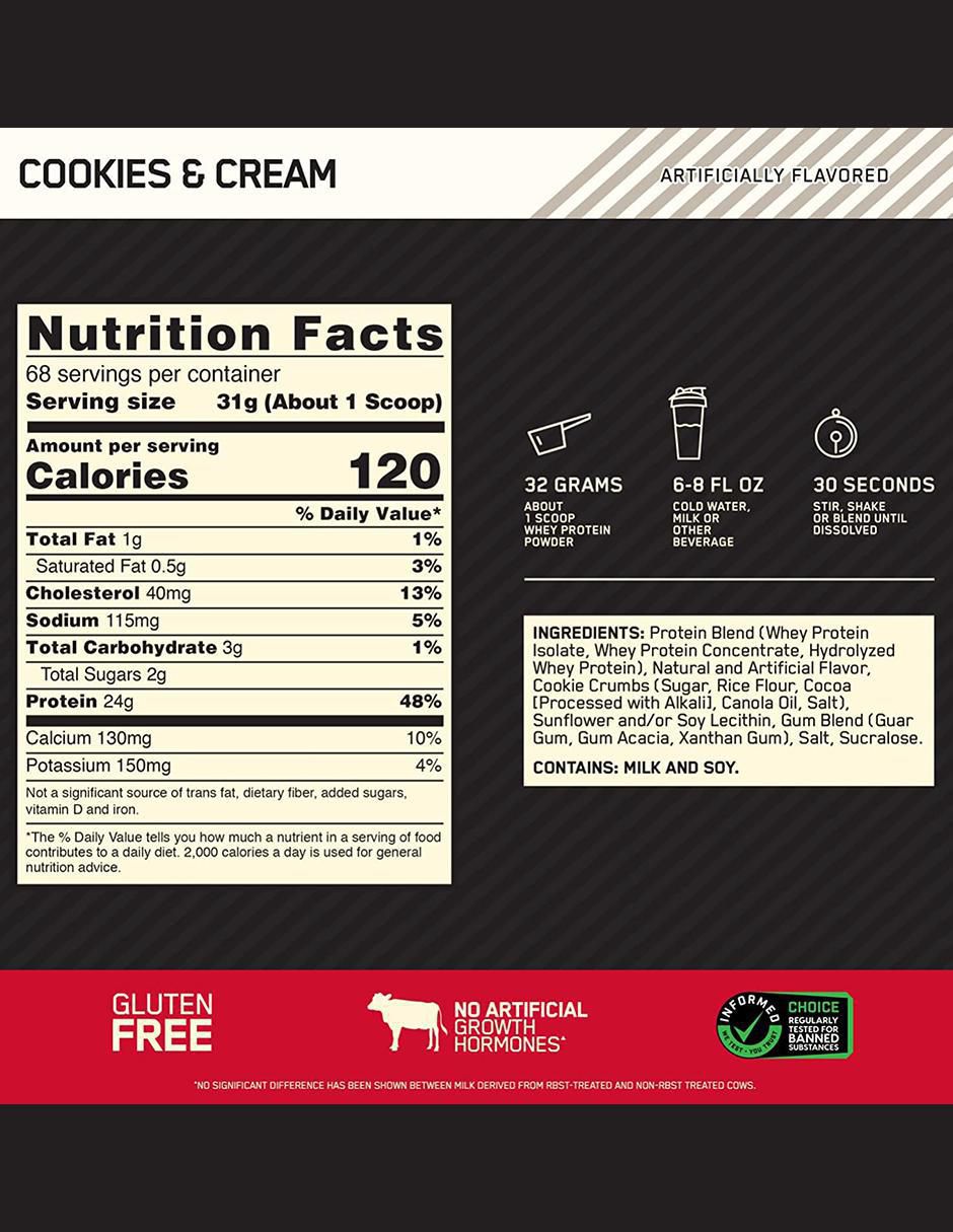 Gold Standard 100% Whey Cookies & Cream Optimum Nutrition con proteína de suero de leche sabor cookies & cream 2