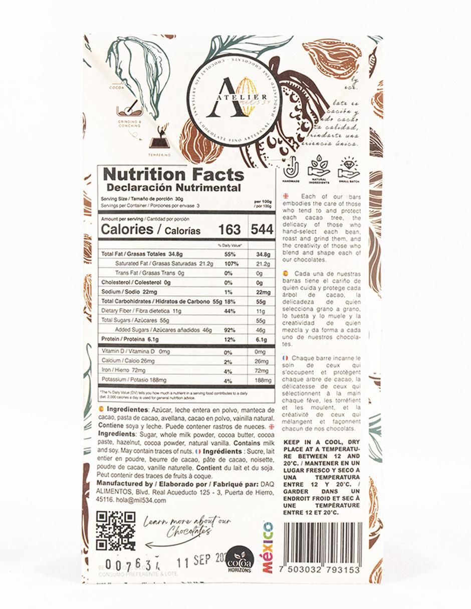 Chocolate de leche tableta orgánico 2