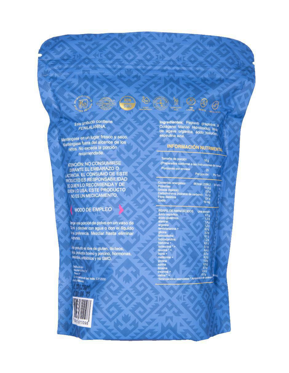 Bebida en polvo Colágeno Marino con Spirulina Azul natural 450 g 3