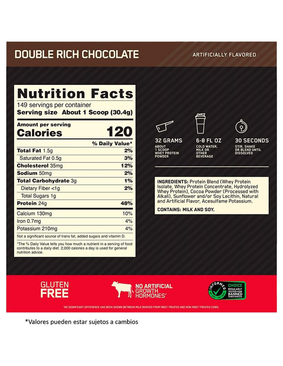 Gold Standard 100% Whey Optimum Nutrition con proteína de suero de leche sabor doble chocolate de 5 kg 2