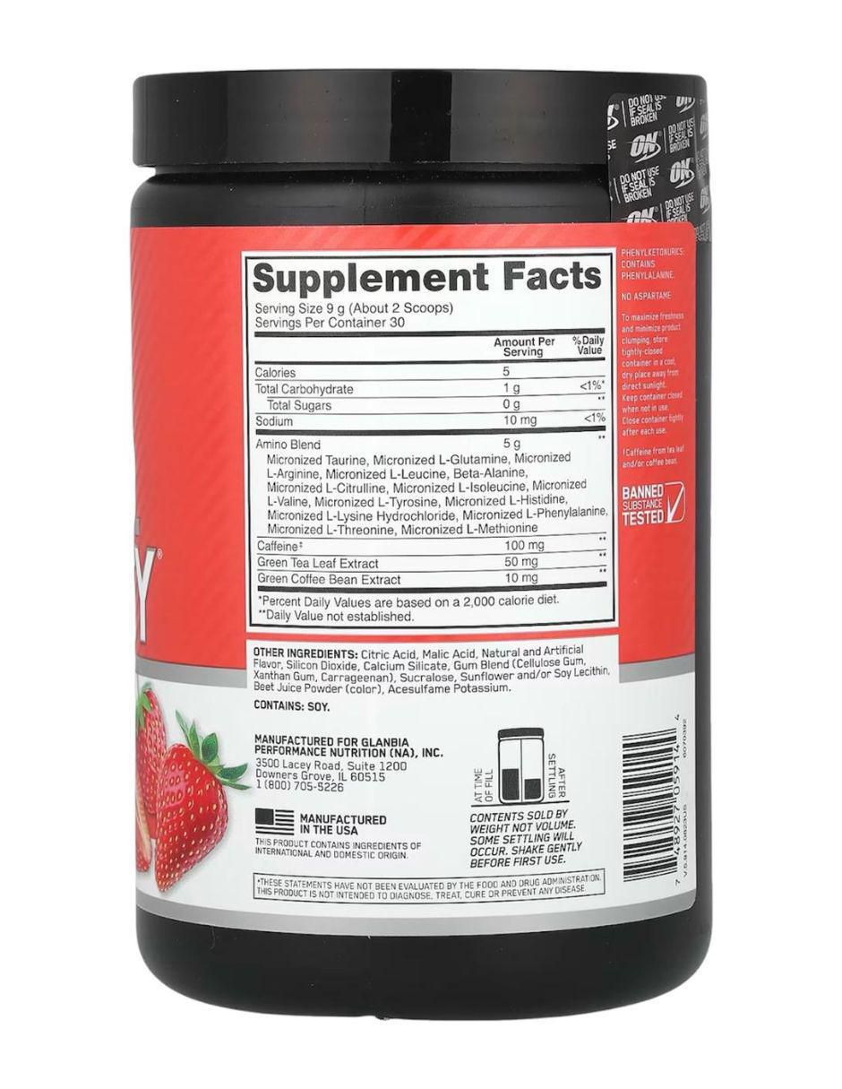 Amino Energy Con Bcaas Optimum Nutrition con aminoácidos y electrolitos sabor fresa 2