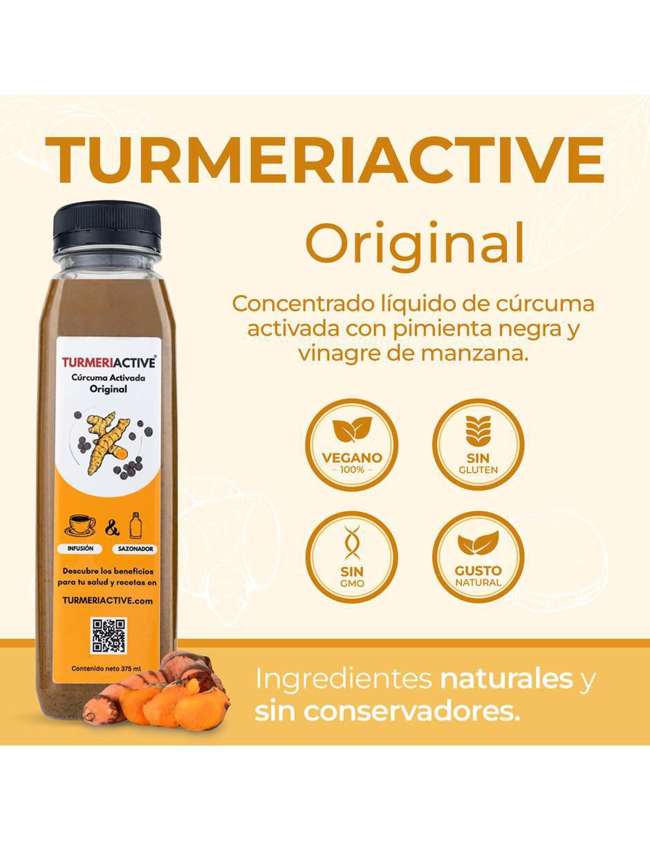 Concentrado Líquido de Cúrcuma Activada con Pimienta Negra y Vinagre de Manzana sabor jengibre de 375 ml 2