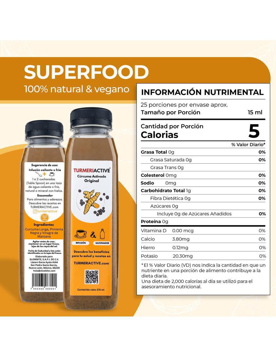 Concentrado Líquido de Cúrcuma Activada con Pimienta Negra y Vinagre de Manzana sabor jengibre de 375 ml 4