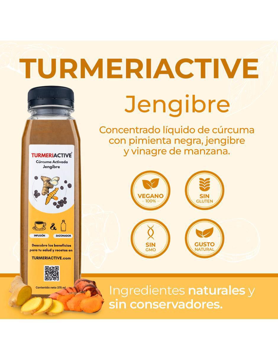 Concentrado Líquido de Cúrcuma Activada con Pimienta Negra y Vinagre de Manzana sabor jengibre de 375 ml 2