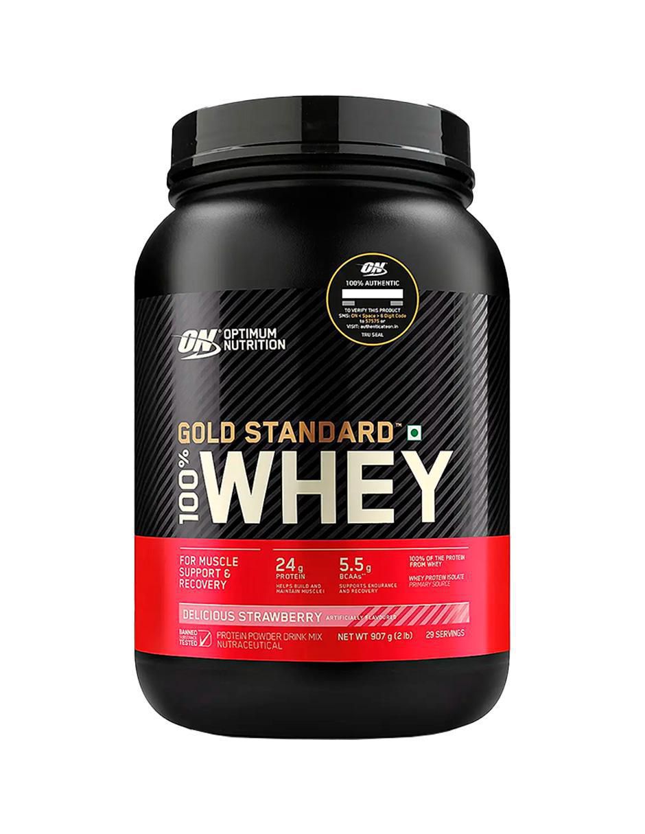 Gold Standard 100% Whey Optimum Nutrition con proteína de suero de leche sabor fresa Gold Standard 100% Whey Optimum Nutrition con proteína de suero de leche sabor fresa