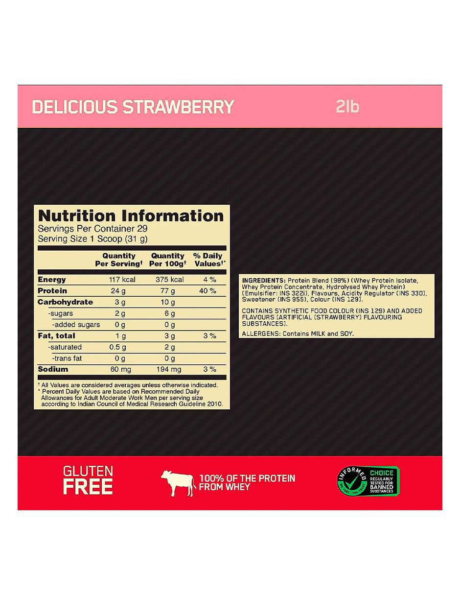 Gold Standard 100% Whey Optimum Nutrition con proteína de suero de leche sabor fresa 4