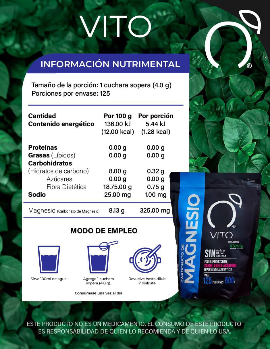 Carbonato de Magnesio VITO con citrato de magnesio sabor fresa y arándano 2