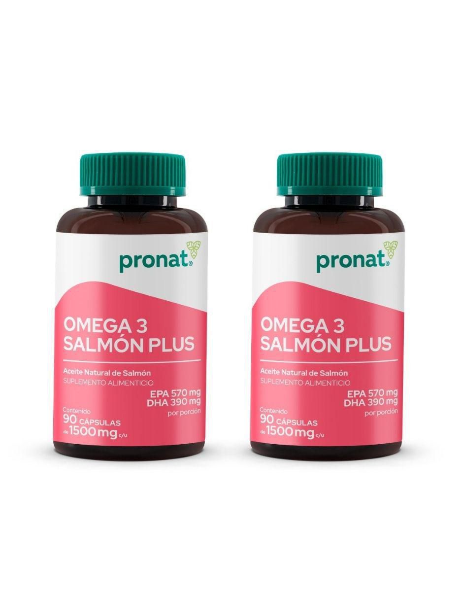 Kit de suplementos alimenticios Omega 3 Salmón Plus 90 Cápsulas con 570 mg EPA + 390 mg DHA - Pronat