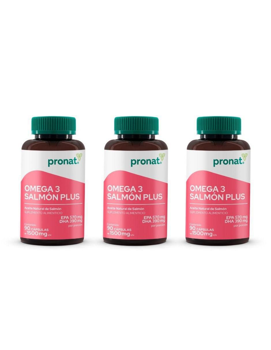 Kit de suplementos alimenticios Salmón Plus Omega 3 con 960 mg de EPA + DHA 90 Cápsulas - Pronat