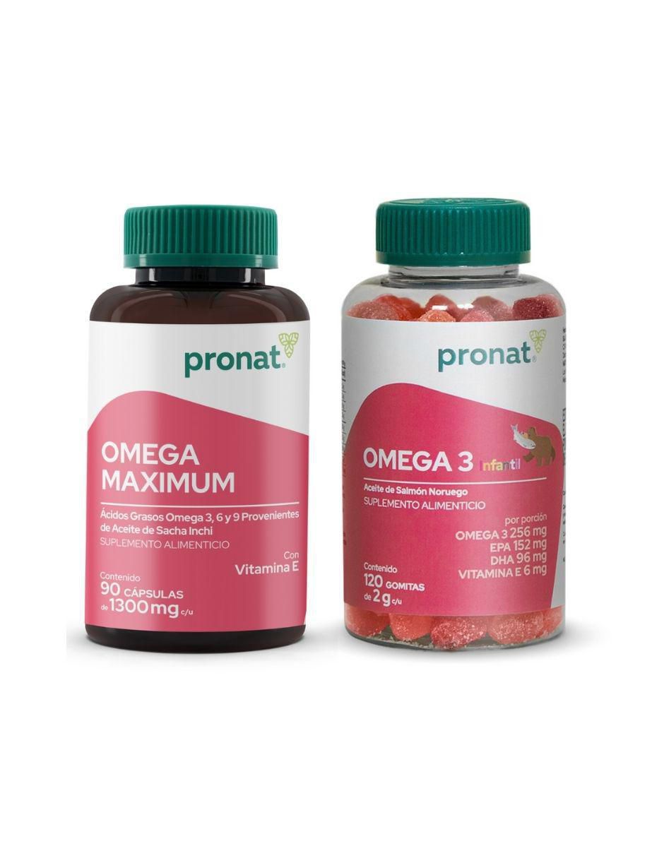Kit de suplementos alimenticios omega Máximum 90 cápsulas y omega 3 infantil 120 gomitas - Pronat