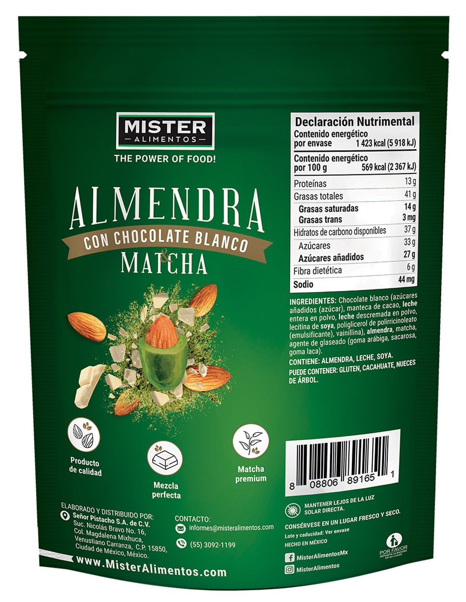Almendra con chocolate blanco y matcha 250 g 2