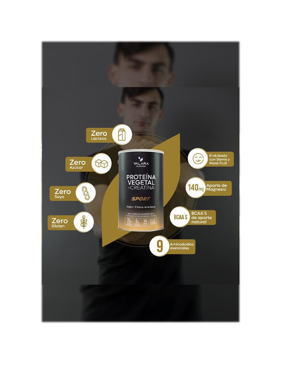 Proteína Vegana Sport VALARA + Creatina Monohidratada - Máxima Pureza - Suplemento Deportivo En Polvo - Sin Azúcar - Con Probióticos Y Prebióticos sabor choco-avellana 5