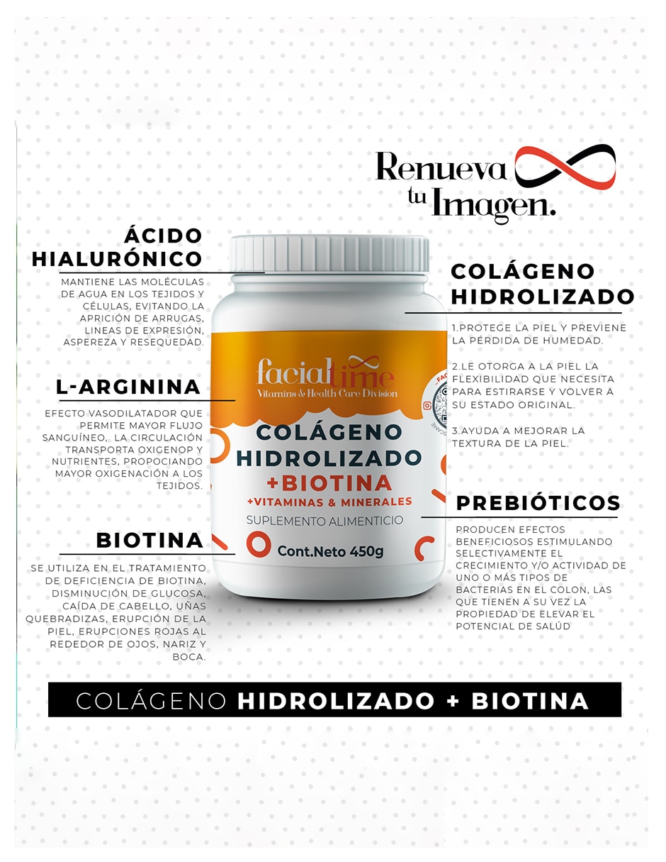 Kit de suplementos alimenticios de Colágeno hidrolizado con biotina más jabón azufre Facialtime 4