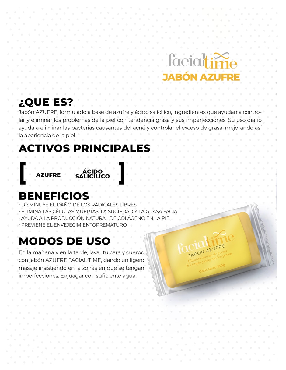 Kit de suplementos alimenticios de Colágeno hidrolizado con biotina más jabón azufre Facialtime 5
