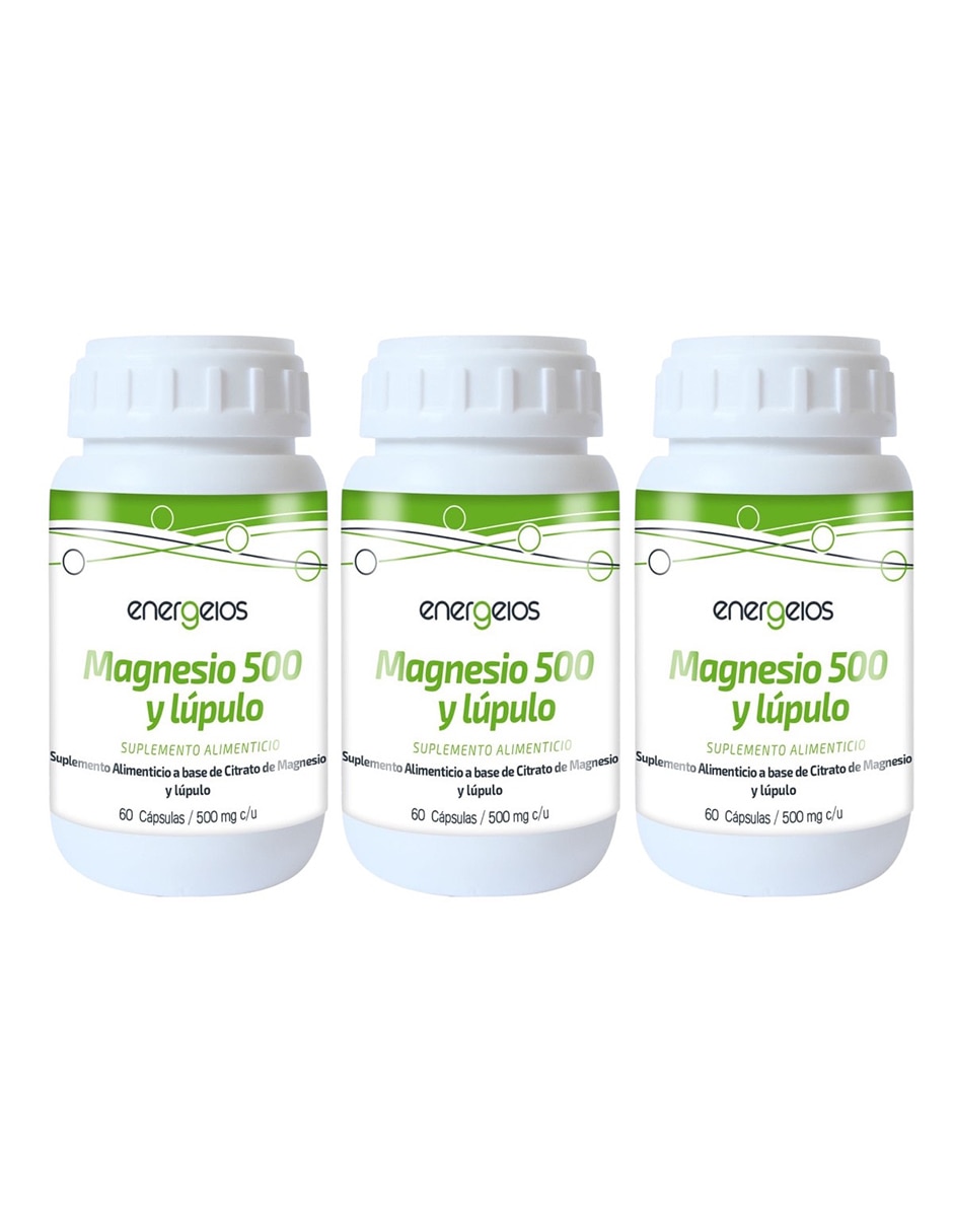 Kit de suplementos alimenticios de Citrato de magnesio 60 cápsulas 500 mg Energeios