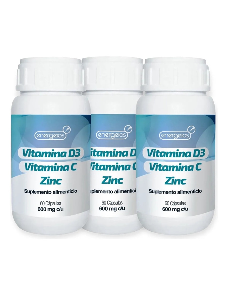 Kit de suplementos alimenticios de Vitamina C D3 y Zinc 600 mg Energeios
