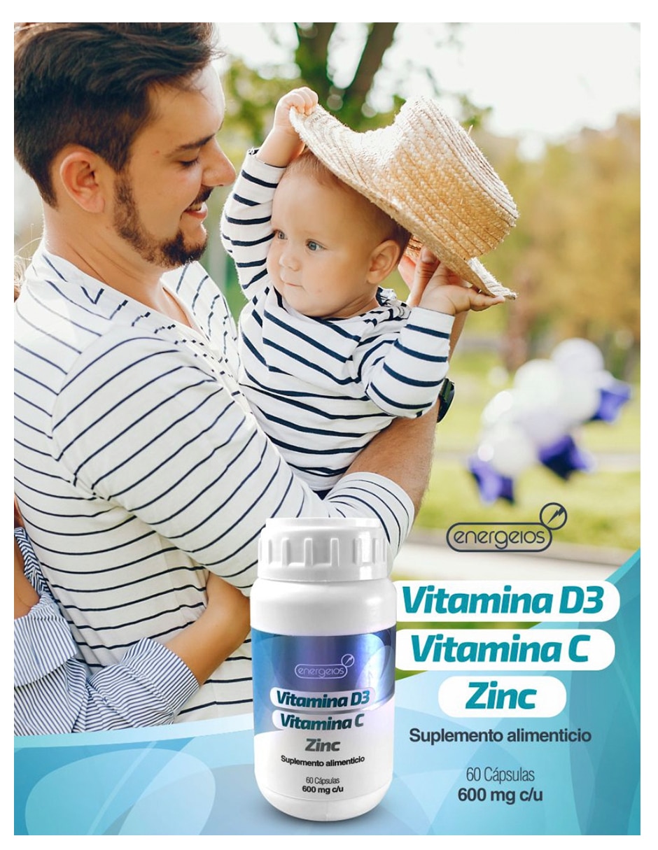 Kit de suplementos alimenticios de Vitamina C D3 y Zinc 600 mg Energeios 2