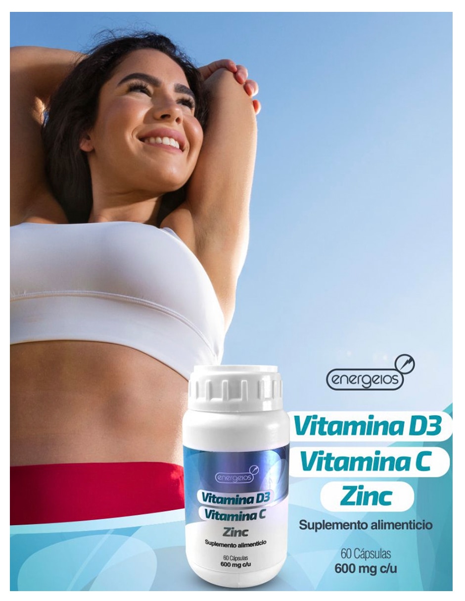 Kit de suplementos alimenticios de Vitamina C D3 y Zinc 600 mg Energeios 3