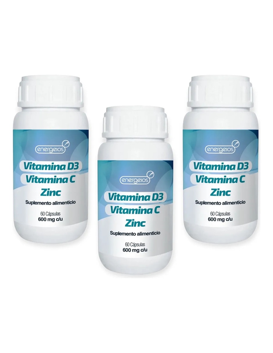 Kit de suplementos alimenticios de Vitamina C D3 y Zinc 600 mg Energeios 4
