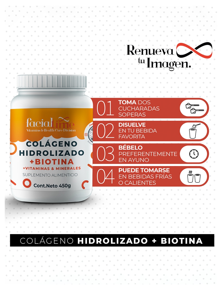 Kit de suplementos alimenticios de Colágeno hidrolizado con Biotina FacialTime 450 G Facialtime 2